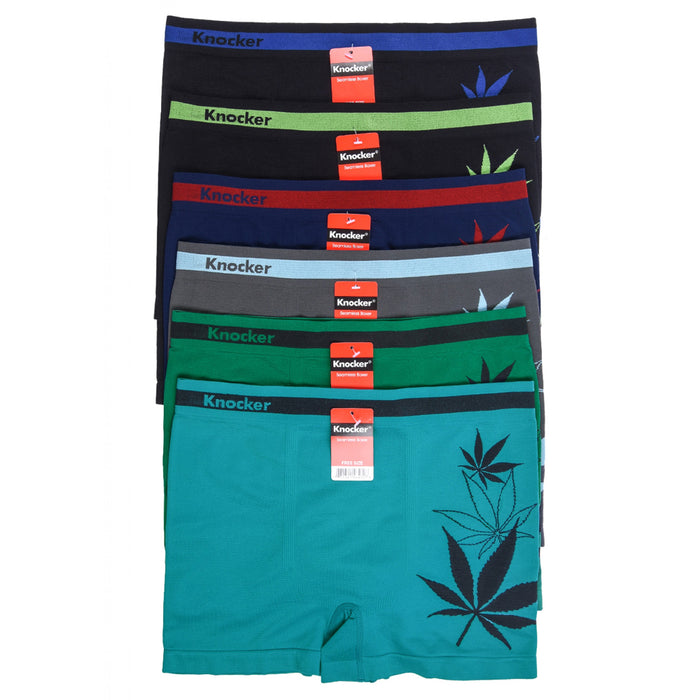 3Pc Mens Boxers Seamless Spandex Boxer Briefs Underwear Marijuana Leaf Calzones