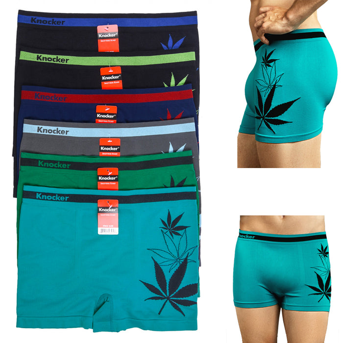3Pc Mens Boxers Seamless Spandex Boxer Briefs Underwear Marijuana Leaf Calzones