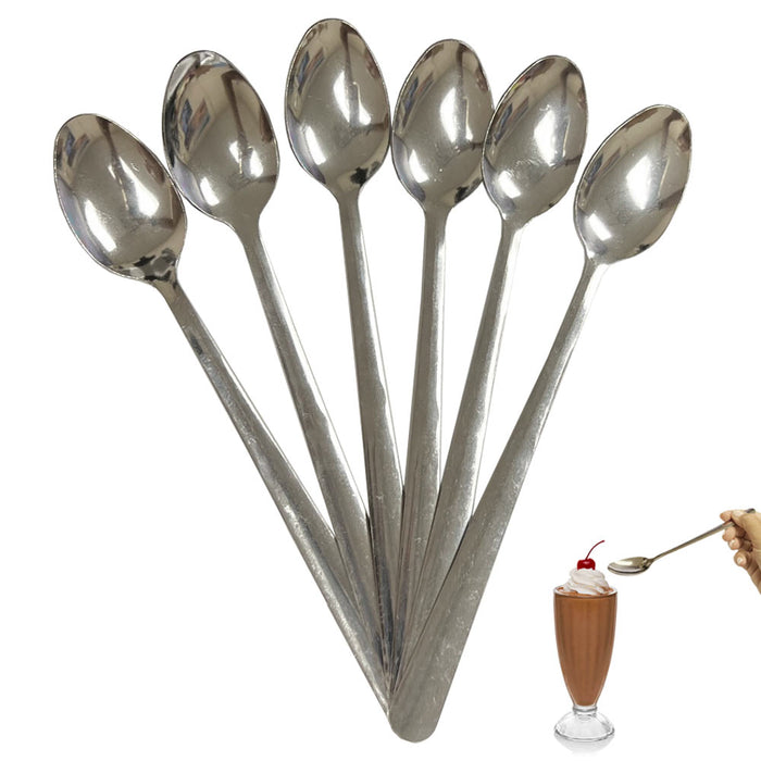 6 Pack 8" Long Handle Ice Cream Spoons Stainless Steel Cocktail Stirring Spoons