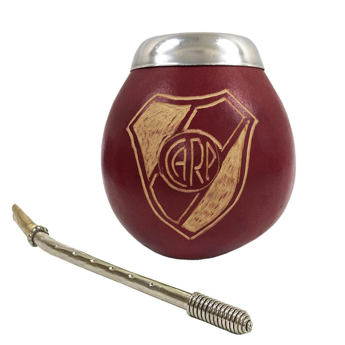 Argentina Mate Gourd River Plate Set Bombilla Straw Cup Hand Carved CARP Yerba