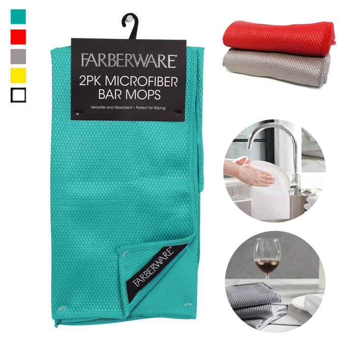 2 Farberware Cotton Cleaning Cloths Bar Mop Towel 19X16 Super Absorbent Kitchen