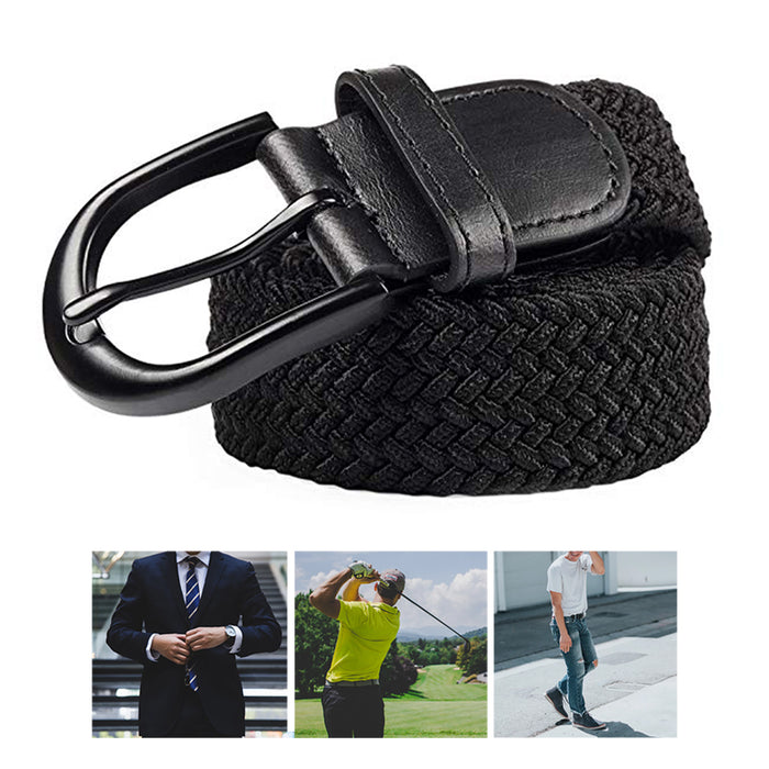 Mens Elastic Stretch Leather Belt Buckle Casual Formal Dress Golf Braided Med