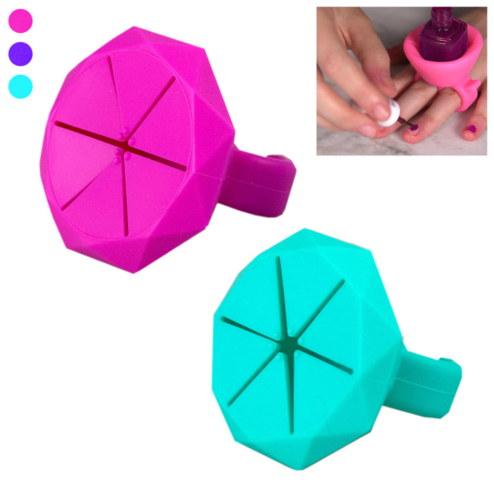 2 Pc Wearable Nail Polish Bottle Holder Silicone Finger Ring Home Manicure Stand