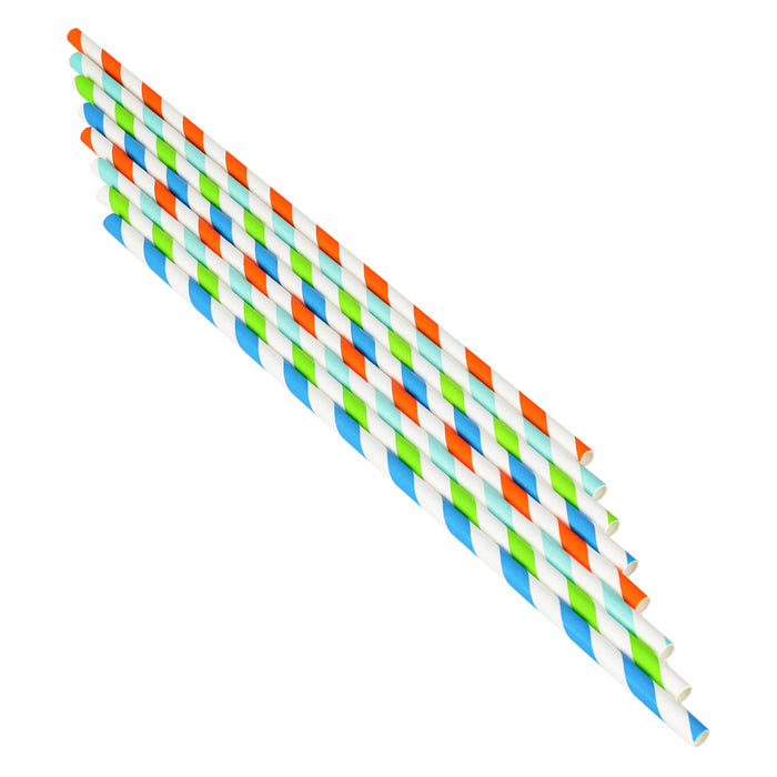 50PC Long Paper Straws 10" Biodegradable Color Stripes Eco-Friendly Drinks Decor