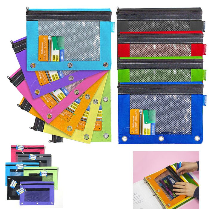 1 Pencil Zipper Pouch 3 Ring Binder Bag Pen Marker Storage Holder School Supply