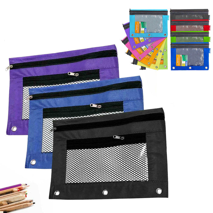 3 Pencil Zipper Pouch Pen Marker Holder Storage 3 Ring Binder Bag School Supply