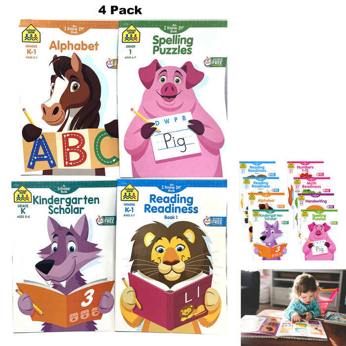 4 Pc Kids Activity Books Learning Children Workbook Puzzles Reading Writing Math