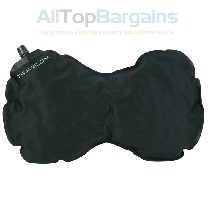 Travelon Travel Neck Pillow Self Infalting Support Lumbar Inflatable Sleep Black