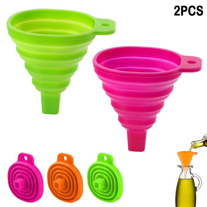 2X Silicone Foldable Collapsible Funnel Liquid Powder Transfer Home Kitchen Tool
