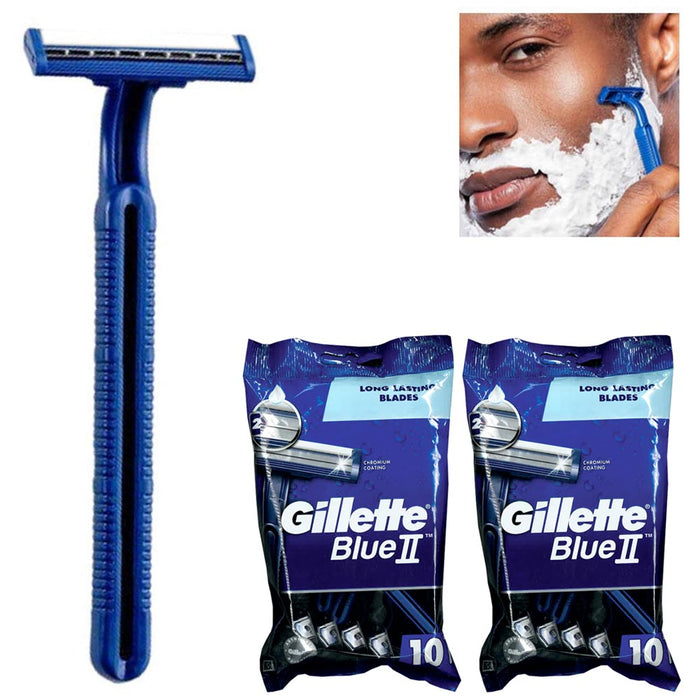 20 Ct Mens Gillette Razors Blue II Disposable Twin Blades Head Shaving Razor