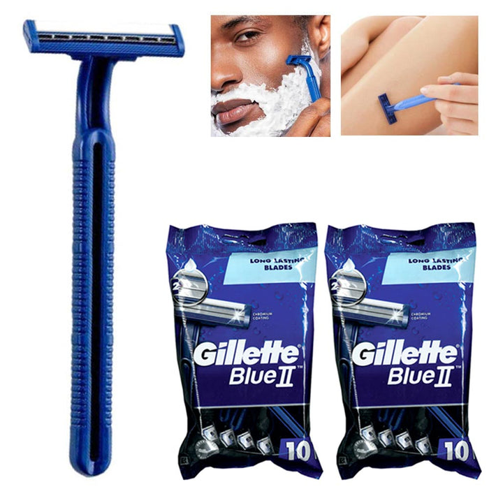 20 Ct Mens Gillette Razors Blue II Disposable Twin Blades Head Shaving Razor