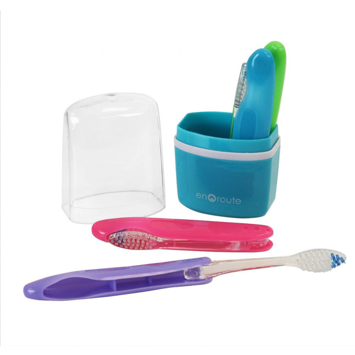 4 Travel Toothbrush 1 Case Portable Hike Camping Brush Cleaner Protect Gift Box