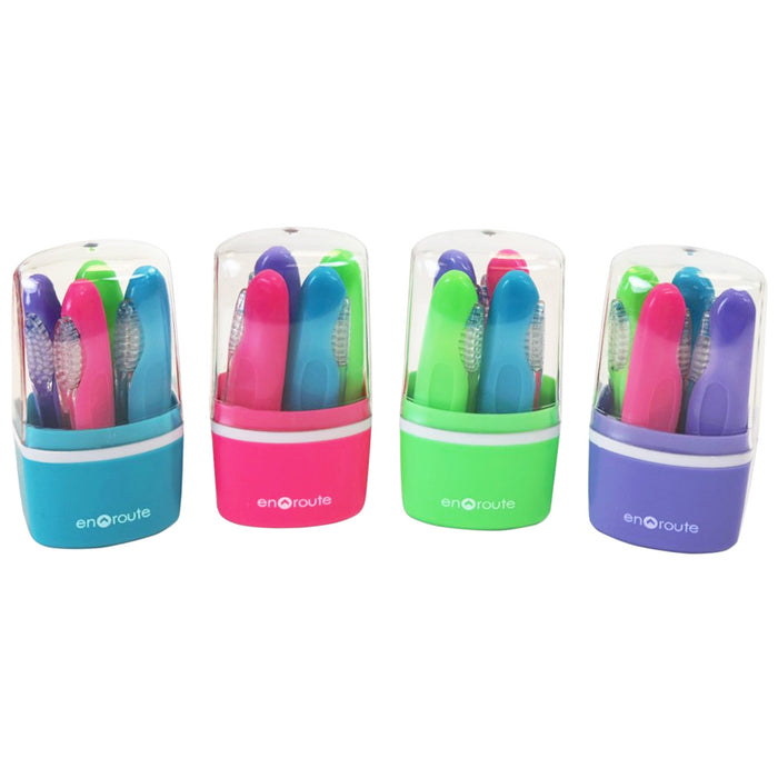 4 Travel Toothbrush 1 Case Portable Hike Camping Brush Cleaner Protect Gift Box