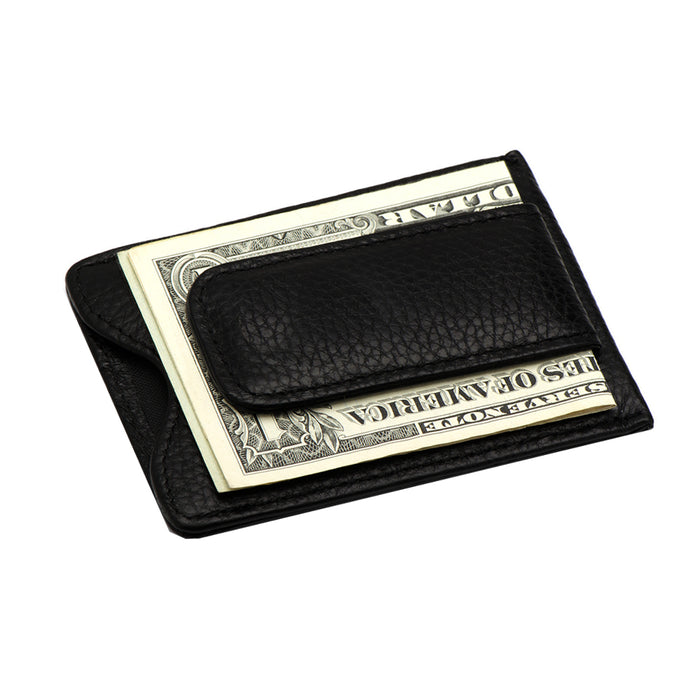 Mens Money Clip Front Pocket Wallet Leather Strong Magnet Slim Wallet Black NEW