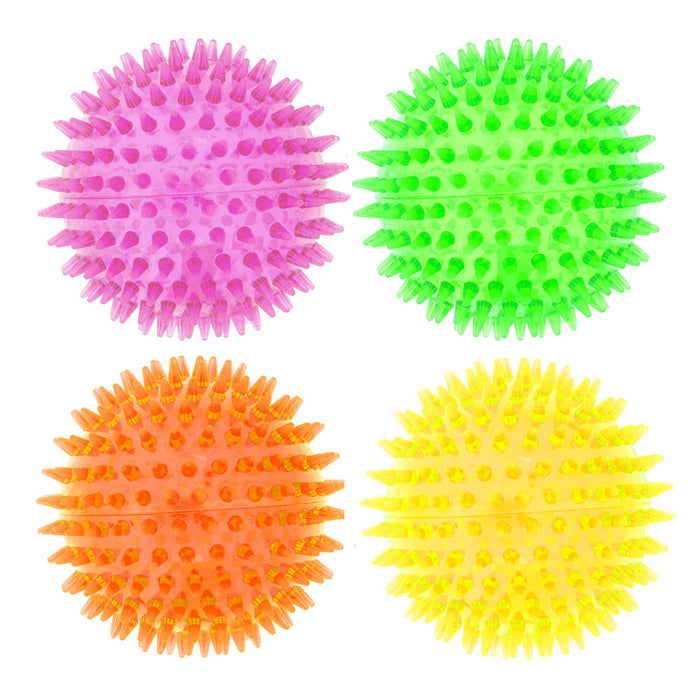 4 PC LED Spike Dog Balls Squeaky Light-up Pet Toys Fetch Chew Puppy Teething Toy