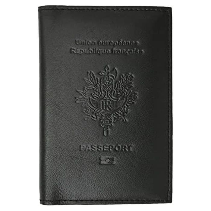 French Leather Passport Holder ID Credit Card Cover Case Travel Wallet France BK