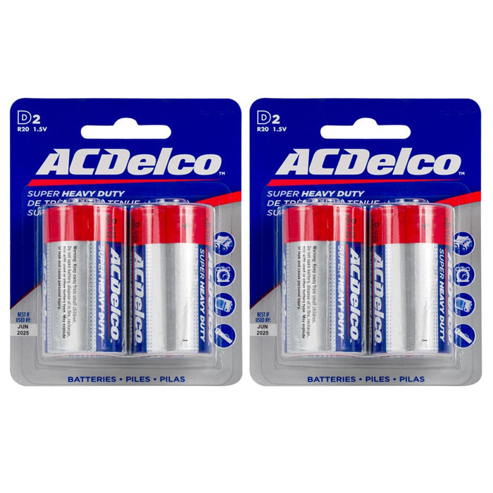 4 Heavy Duty AcDelco Batteries Alkaline D2 R20 1.5V High Performance Electronics