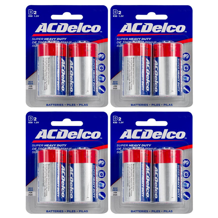 8 Pc AcDelco Alkaline Batteries D2 R20 1.5V Electronics Clocks Toys Heavy Duty