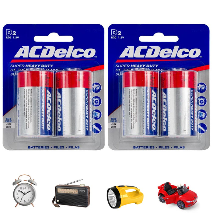4 Heavy Duty AcDelco Batteries Alkaline D2 R20 1.5V High Performance Electronics