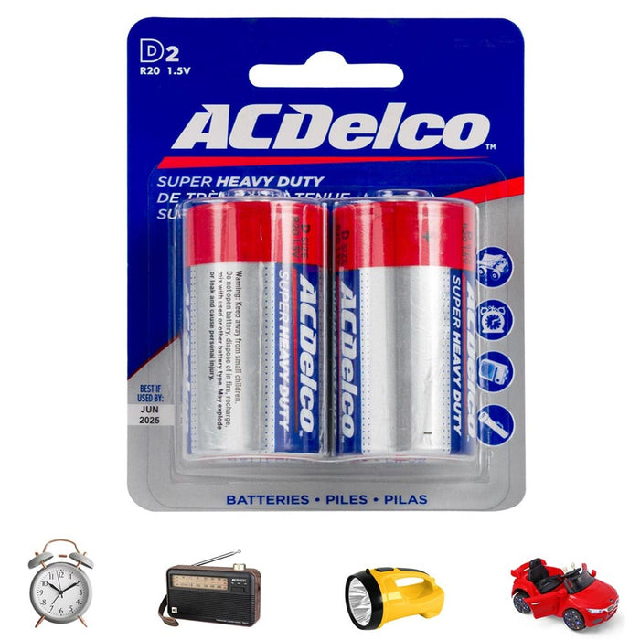 8 Pc AcDelco Alkaline Batteries D2 R20 1.5V Electronics Clocks Toys Heavy Duty