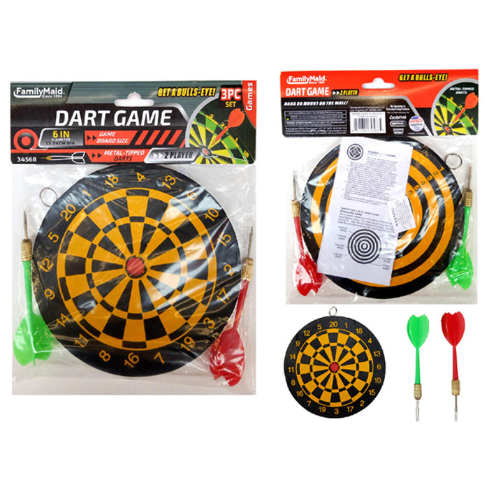 3 PC Dart Board Set 6" Target Play Room Bar Indoor Outdoor Games Darts Dual Side