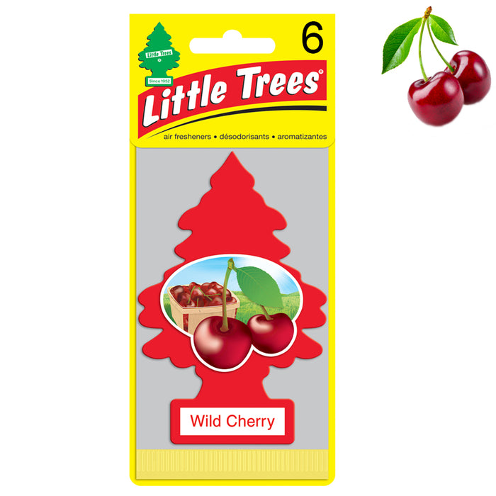 6 LITTLE TREES Car Air Freshener Hanging Paper Tree for Home or Car Wild Cherry