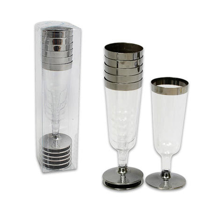 120 Wedding Champagne Flute Disposable Glasses Party Plastic Wine Silver Rim New