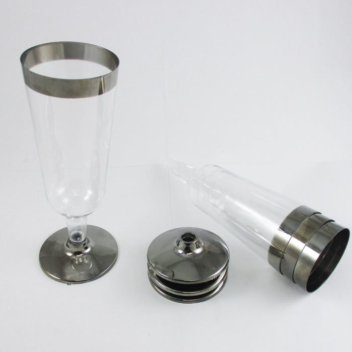 120 Wedding Champagne Flute Disposable Glasses Party Plastic Wine Silver Rim New