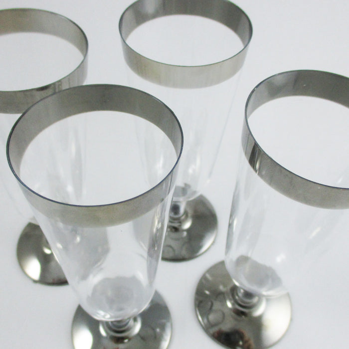 120 Wedding Champagne Flute Disposable Glasses Party Plastic Wine Silver Rim New