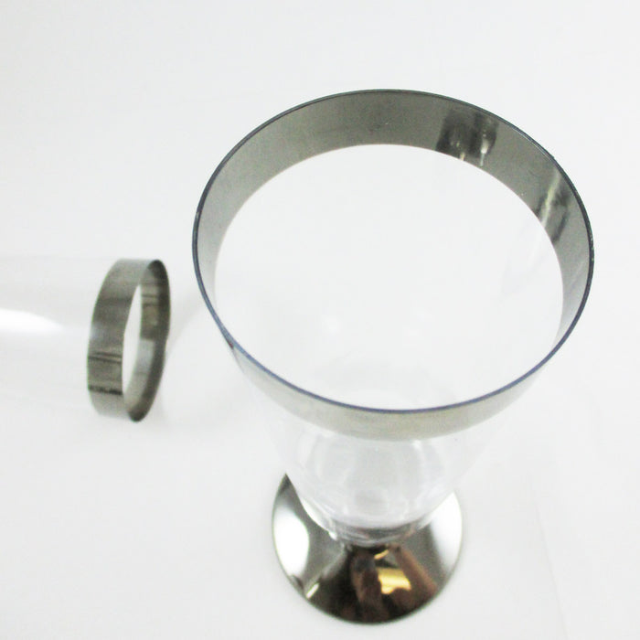 120 Wedding Champagne Flute Disposable Glasses Party Plastic Wine Silver Rim New