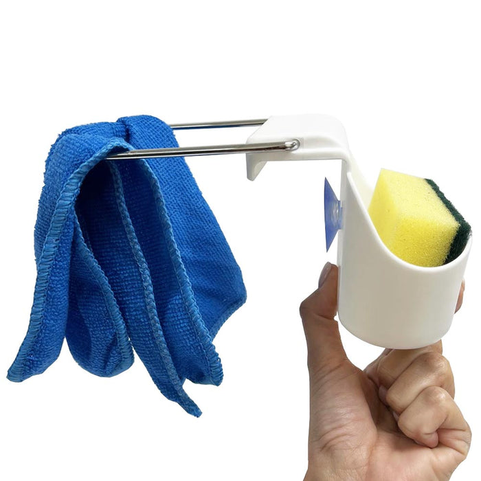 2 Pk Kitchen Sink Caddy Sponge Towel Holder Scrubber Soap Drainer Rack Organizer