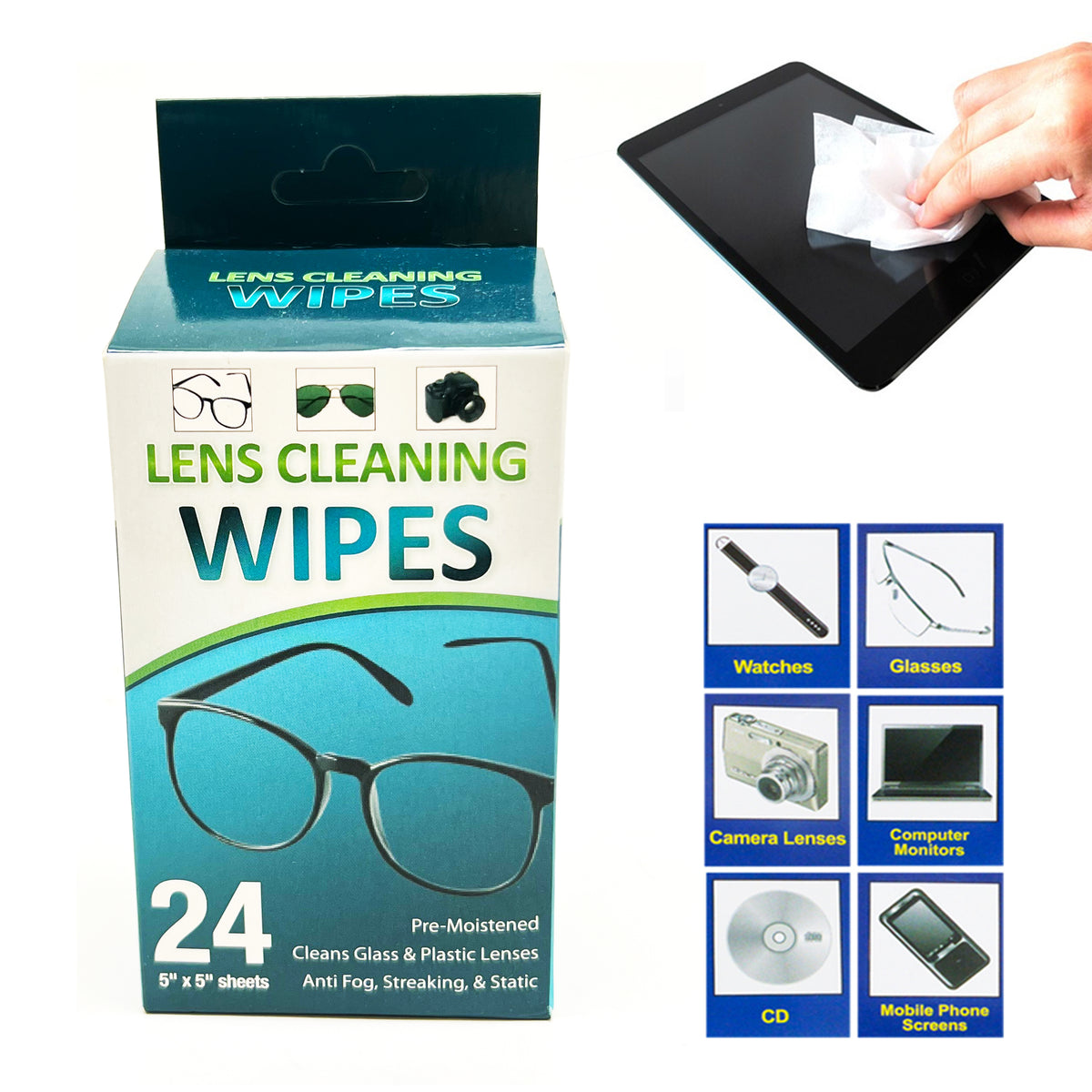 120 Lens Cleaning Wipes Pre-Moistened Cloths Eye Glasses Computer Camera Optical