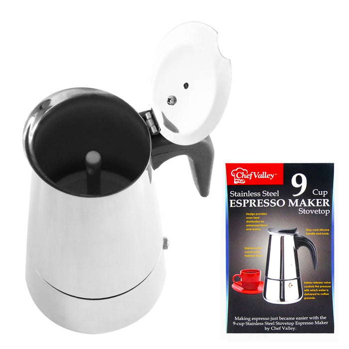 9 Cup Stovetop Coffee Maker Italian Espresso Stainless Steel Mocha Pot Cafeteria