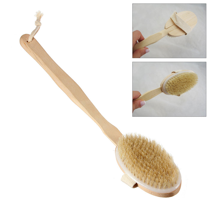 Spa Shower Bath Body Brush Natural Wood Long Handle Back Massage Scrubber