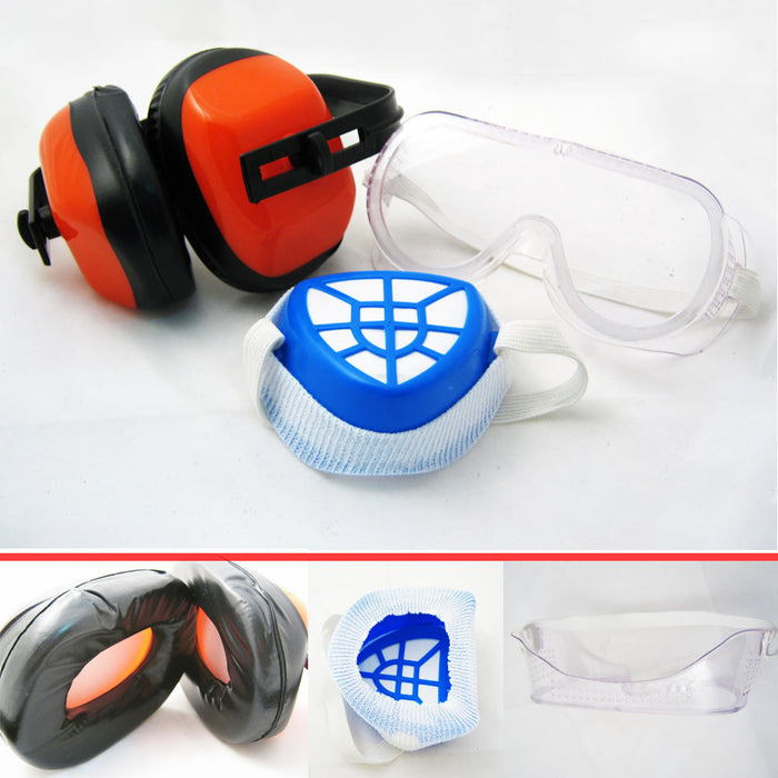 3pc Safety Goggles Face Mask Protection Kit Anti Dust Filter Ear Muff Glasses !
