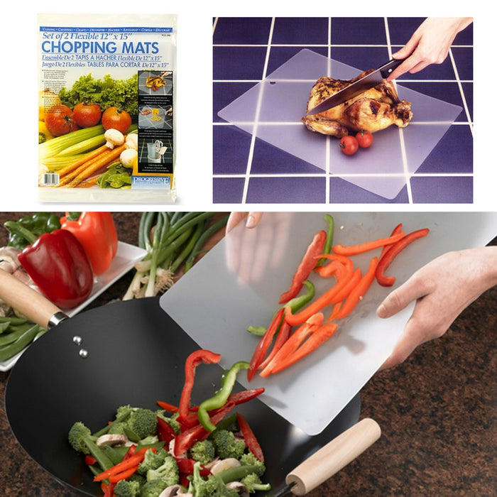 2 Flexible Chopping Mats Kitchen Fruit Vegetable Plastic Cutting Board Camp New