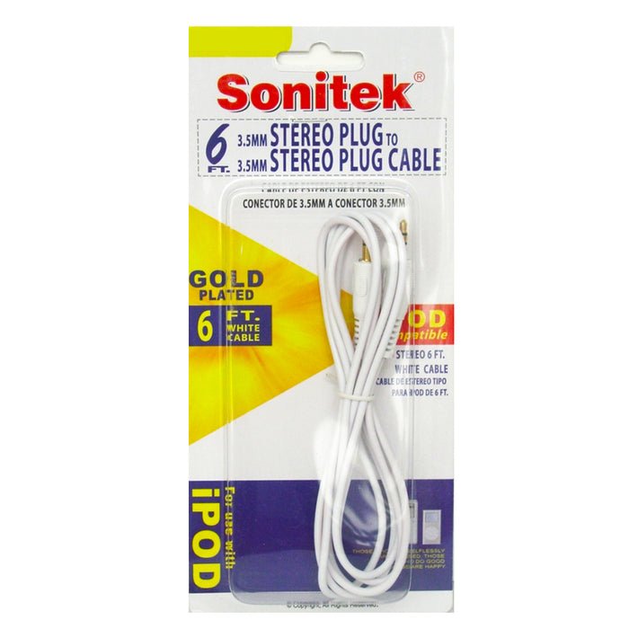2 Pack Auxiliary Audio Cable 3.5mm Male to Male 6Ft Aux Cord Car Headphone White