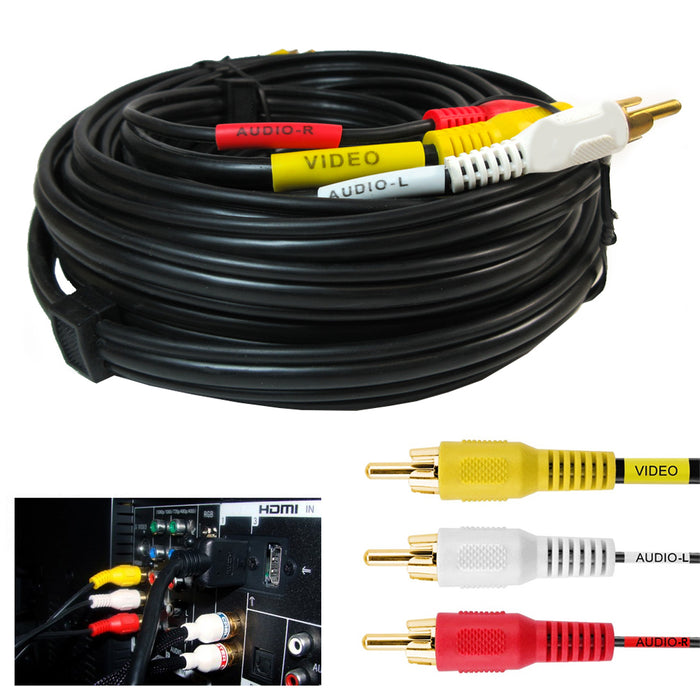 2Pk 3 RCA Premium 50FT Gold Plated Composite Extension Audio Video AV Cable Cord