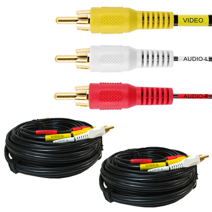 2Pk 3 RCA Premium 50FT Gold Plated Composite Extension Audio Video AV Cable Cord