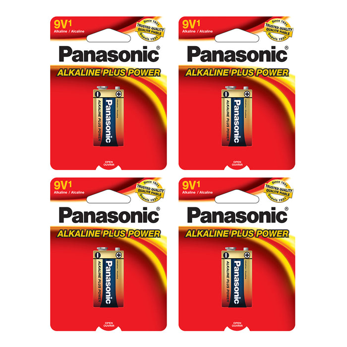 4 Count 9V Panasonic Plus Power Alkaline Batteries Long Lasting 9 Volt Multi Use