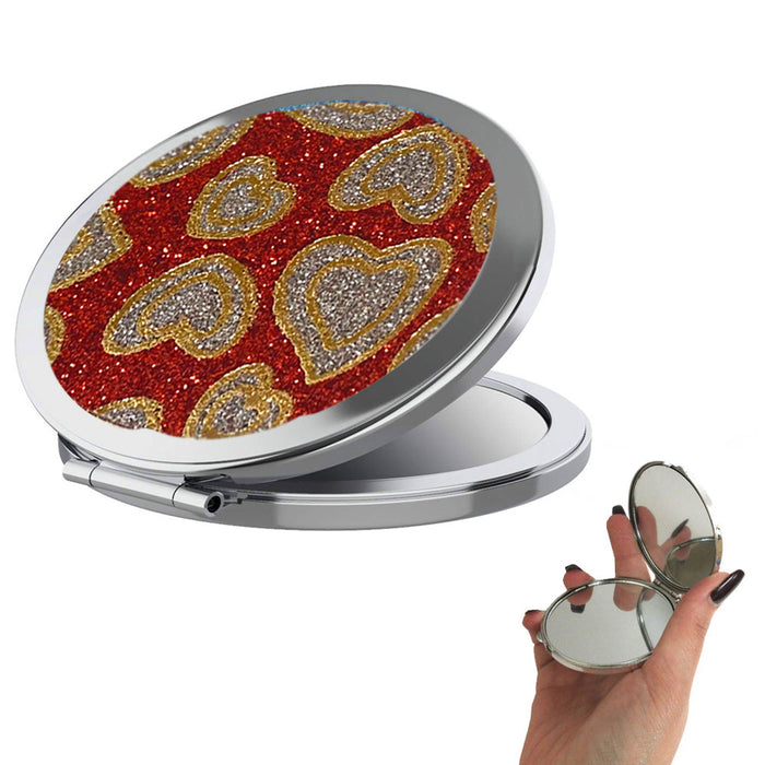 1Pc Compact Double Sided Folding Mirror Glitter Magnifying Travel Cosmetic Stand
