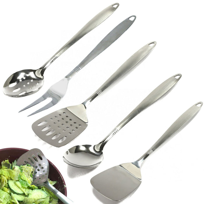 5 Stainless Steel Kitchen Cooking Utensil Set Serving Tools Server Spatula Spoon