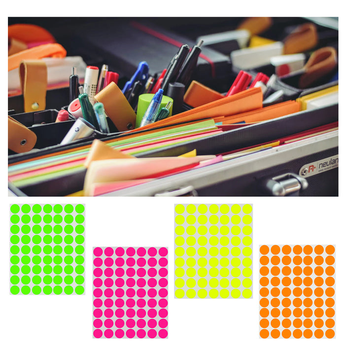 2016 Circle Dot Stickers 1 Inch Round Labels Bright Neon Color Coding 8 Pack Lot