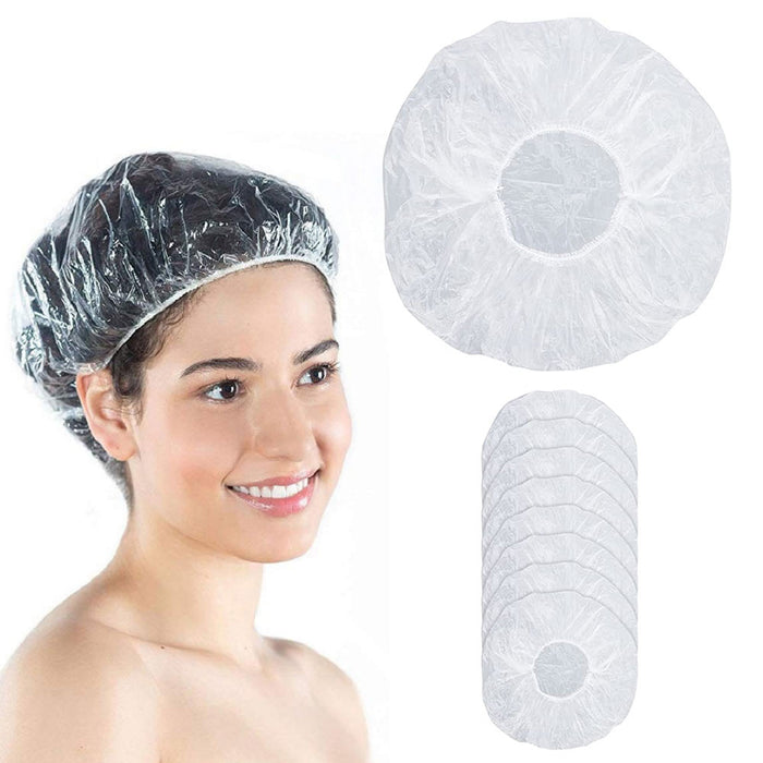 8pc Shower Bathing Spa Disposable Plastic Elastic Adult Women Men Unisex Cap