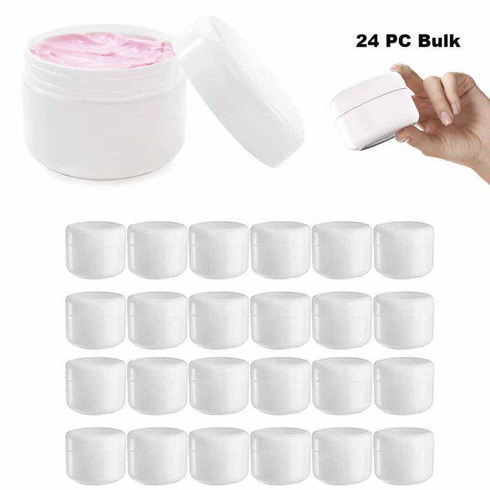24 Plastic Containers With Lids WHITE 2.5 oz Cosmetic Jars Double Wall Cream Jar