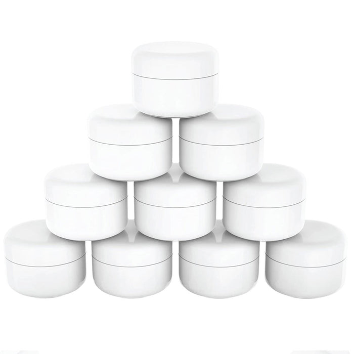 24 Plastic Containers With Lids WHITE 2.5 oz Cosmetic Jars Double Wall Cream Jar