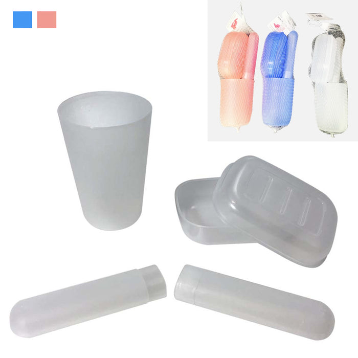 3 Pc Travel Set Containers Cup Bathroom Soap Dish Toothbrush Holder Organizer