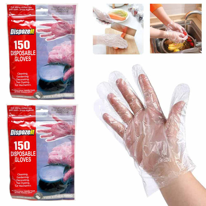 300 Disposable Food Prep Gloves Plastic Food Safe Latex Free One Size Fits Most