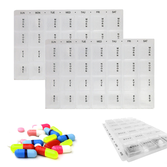 2 Pack Weekly Pop Up Pill Box Storage Organizer 7 Day Medication Compartment Set