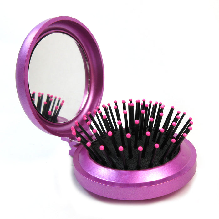 3 Pc Folding Hair Brush Mirror Compact Pocket Size Travel Car Purse Bag Gift New